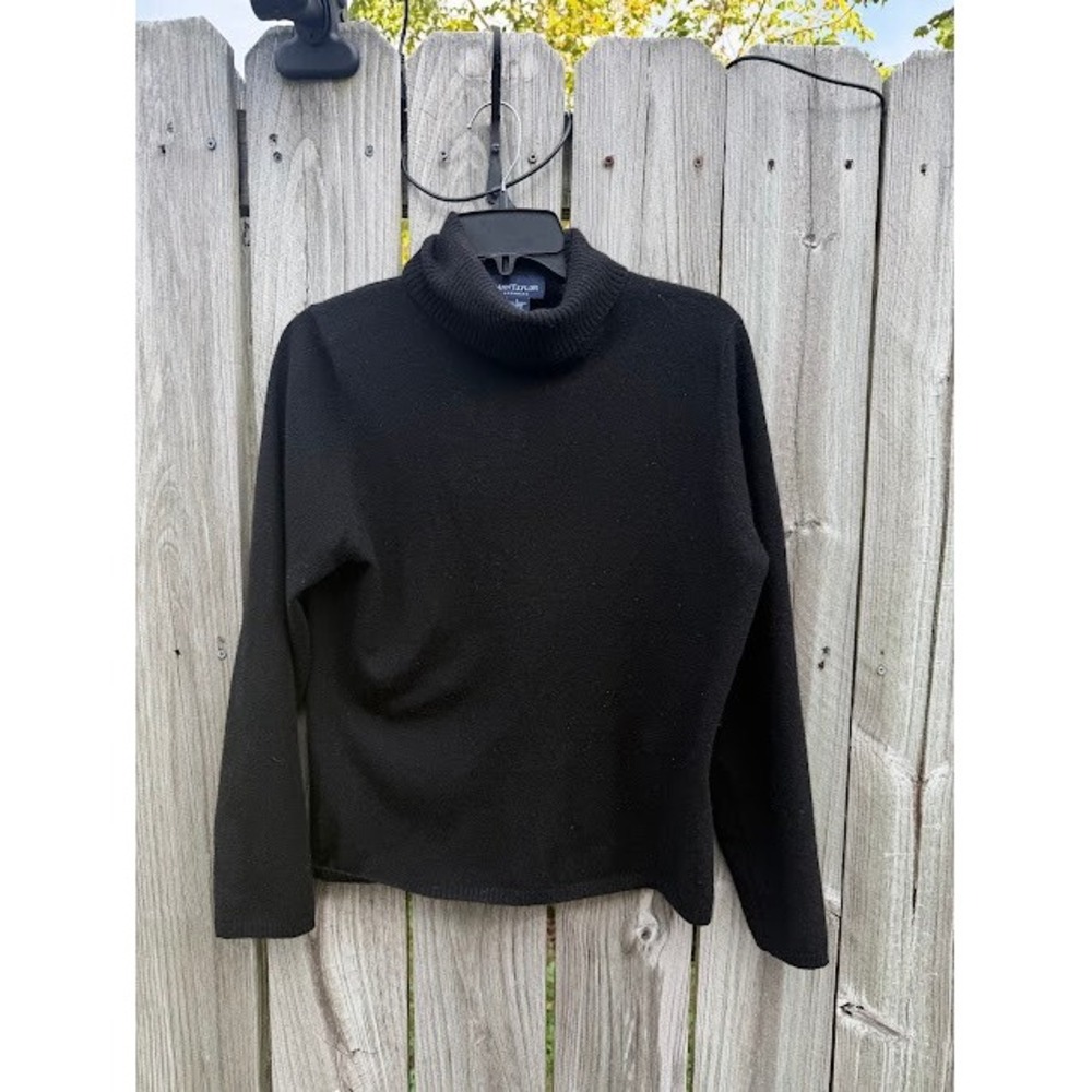 Quiet Luxury Cashmere Ann Taylor Turtleneck Sweater Large Black Classic Knit